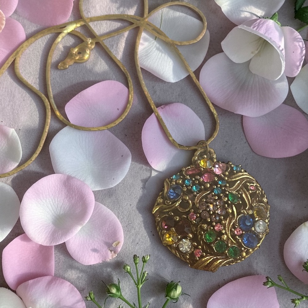 Vintage Czech Glass Stones Multicolor Pendant Necklace